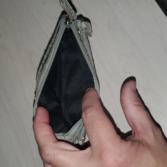 Silver quality sequins wallet 2 zipper compartments 3 slit pockets ID slot - Picture 7 of 10